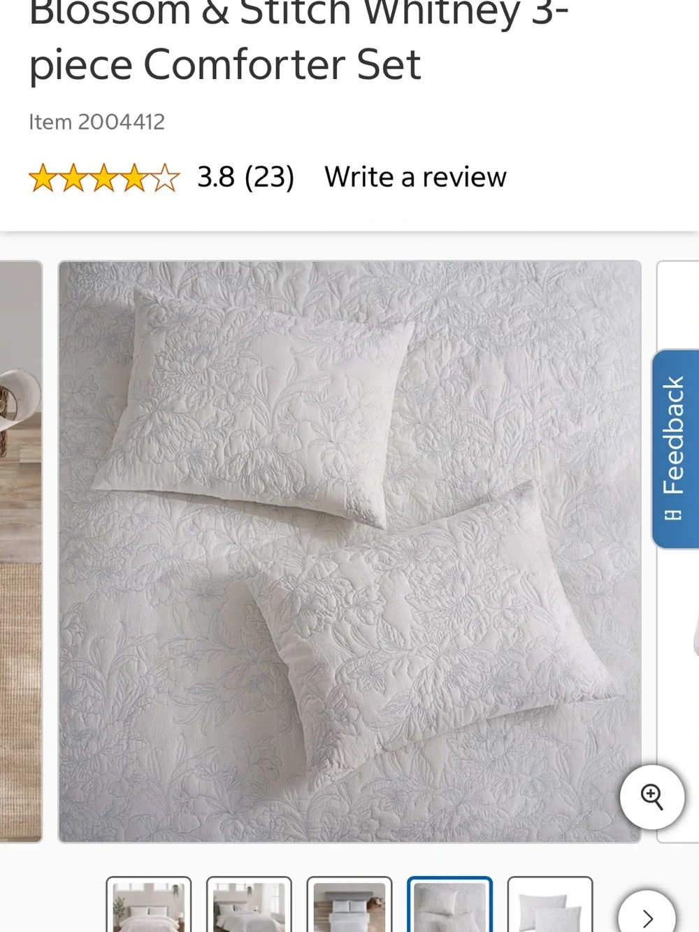 Whitney 3-Piece Comforter Set in lt blue gray king blossom and stitch Costco